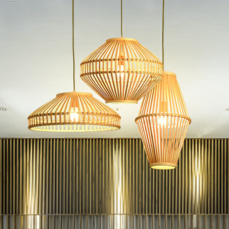 Bamboo Cage Pendant Lamp: Modern Hanging Light In Beige