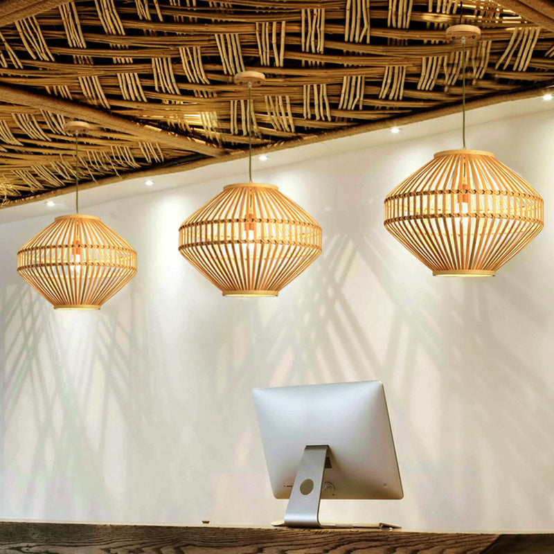 Bamboo Cage Pendant Lamp: Modern Hanging Light In Beige