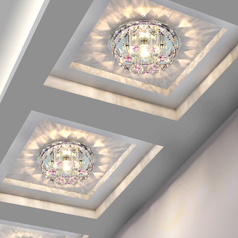 Minimalist Prismatic Optical Crystal Led Round Ceiling Flush Mount Light Fixture