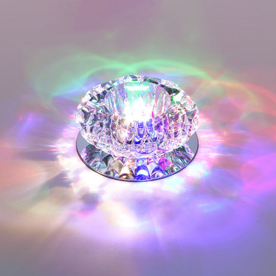 Floral Flush Mount Led Ceiling Lamp With Clear Crystal Accents - Minimalistic Stainless Steel