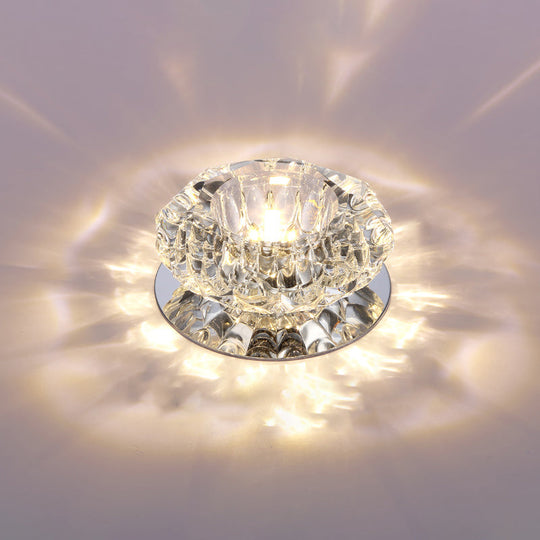 Floral Flush Mount Led Ceiling Lamp With Clear Crystal Accents - Minimalistic Stainless Steel Design
