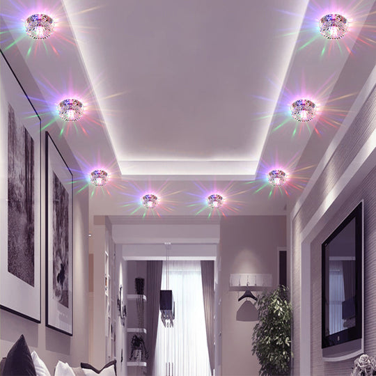 Floral Flush Mount Led Ceiling Lamp With Clear Crystal Accents - Minimalistic Stainless Steel