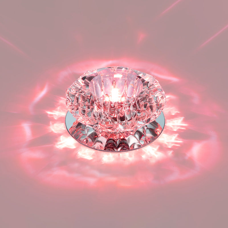 Floral Flush Mount Led Ceiling Lamp With Clear Crystal Accents - Minimalistic Stainless Steel Design