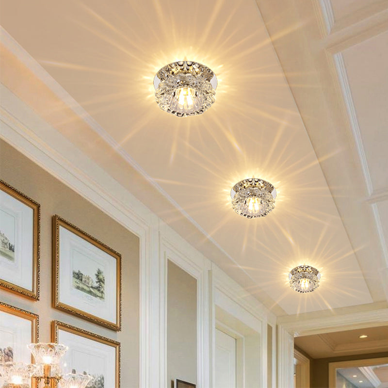 Floral Flush Mount Led Ceiling Lamp With Clear Crystal Accents - Minimalistic Stainless Steel Design