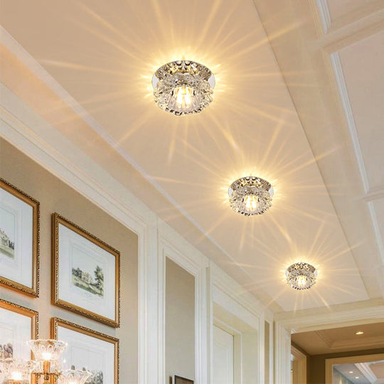 Floral Flush Mount Led Ceiling Lamp With Clear Crystal Accents - Minimalistic Stainless Steel Design