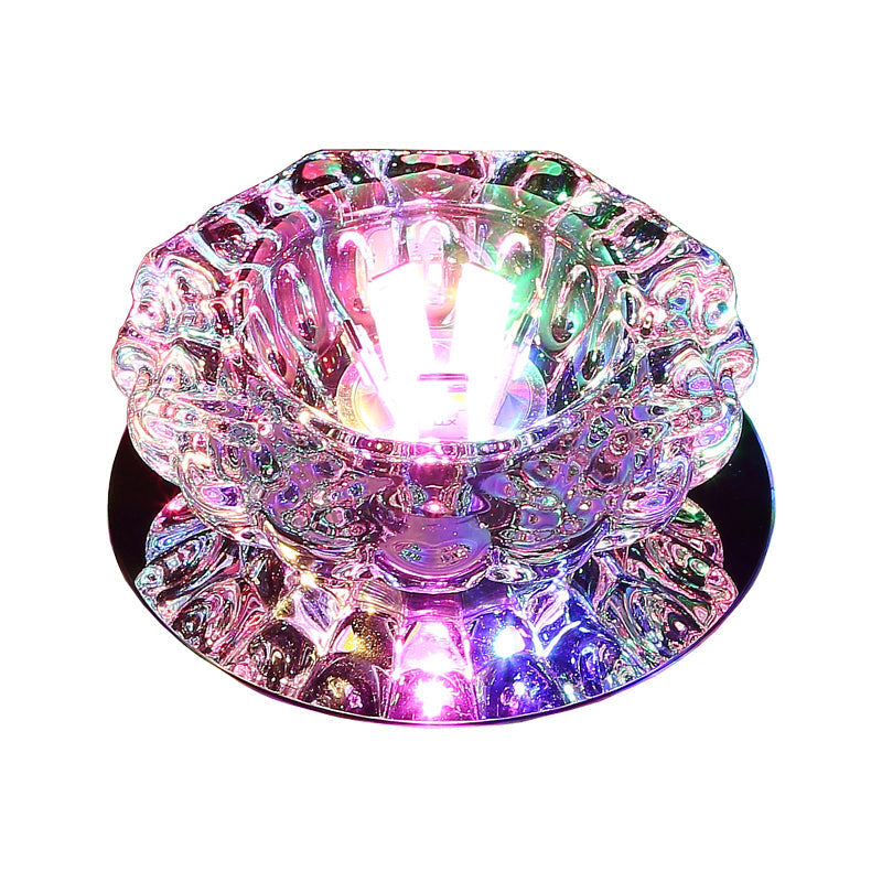 Floral Flush Mount Led Ceiling Lamp With Clear Crystal Accents - Minimalistic Stainless Steel
