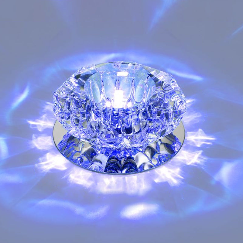 Floral Flush Mount Led Ceiling Lamp With Clear Crystal Accents - Minimalistic Stainless Steel