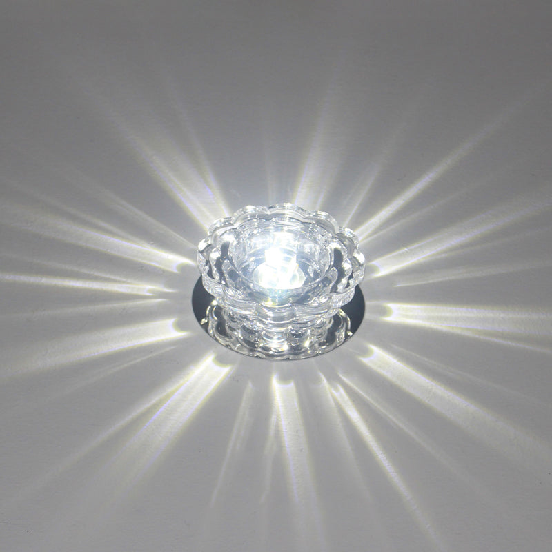 Scalloped Crystal Ceiling Light - Stainless Steel Led Flush - Mount Fixture Clear / White