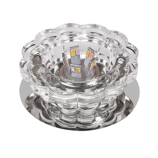 Scalloped Crystal Ceiling Light - Stainless Steel Led Flush - Mount Fixture