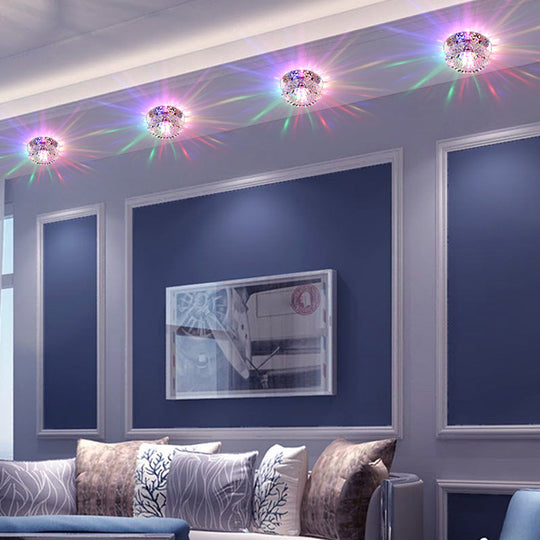 Simplicity Led Flush Mount Stainless Steel Flower Ceiling Light With Crystal Shade Clear / Multi