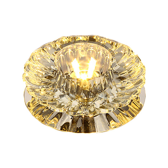 Simplicity Led Flush Mount Stainless Steel Flower Ceiling Light With Crystal Shade