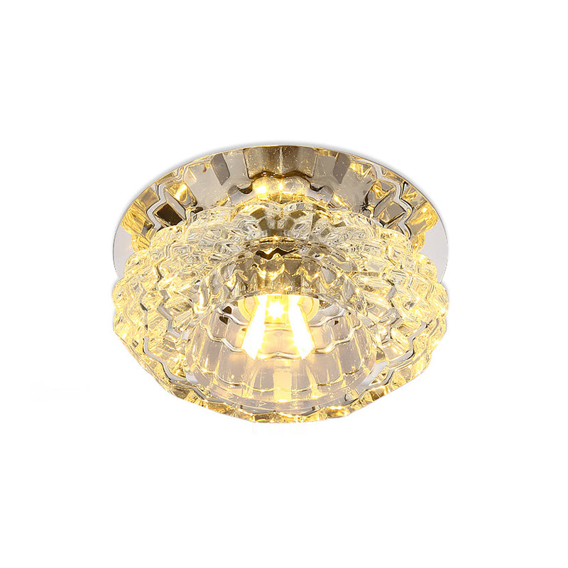 Flower - Shaped Led Flush Ceiling Light With Clear Crystal Finish - Simple & Elegant Fixture