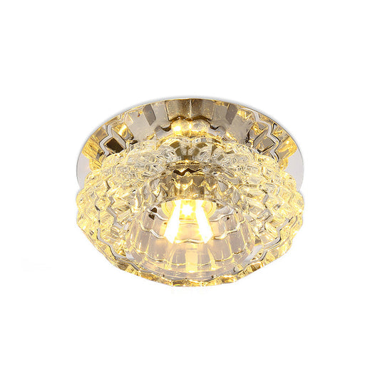 Flower - Shaped Led Flush Ceiling Light With Clear Crystal Finish - Simple & Elegant Fixture
