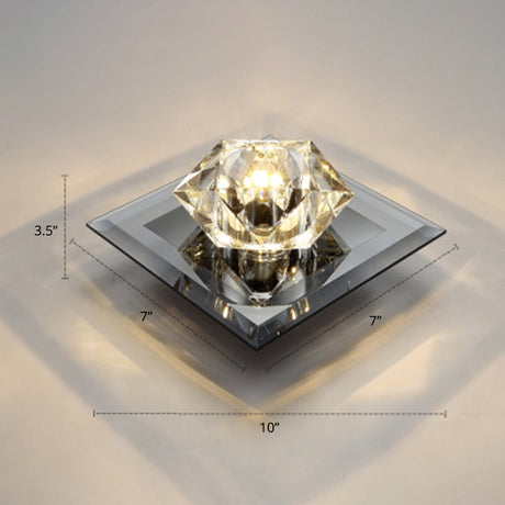 Sleek Beveled Crystal Flushmount Led Ceiling Light For Hallway - Floweret Design Black