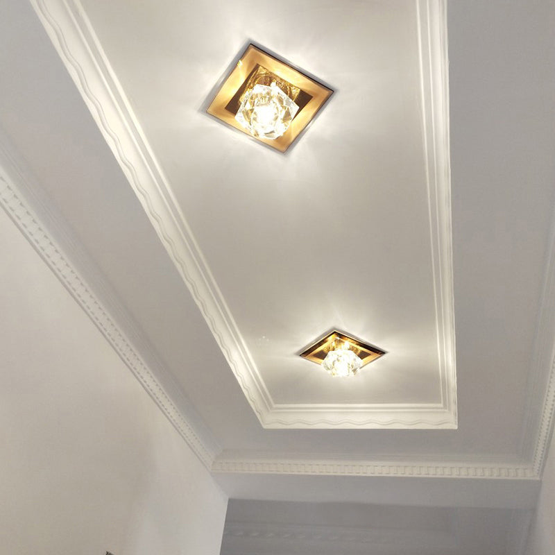 Sleek Beveled Crystal Flushmount Led Ceiling Light For Hallway - Floweret Design