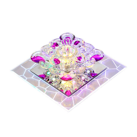 Contemporary Clear Led Crystal Ceiling Lamp For Hallway - Flower Square Flush Mount