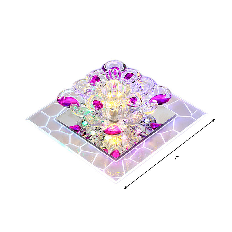 Contemporary Clear Led Crystal Ceiling Lamp For Hallway - Flower Square Flush Mount