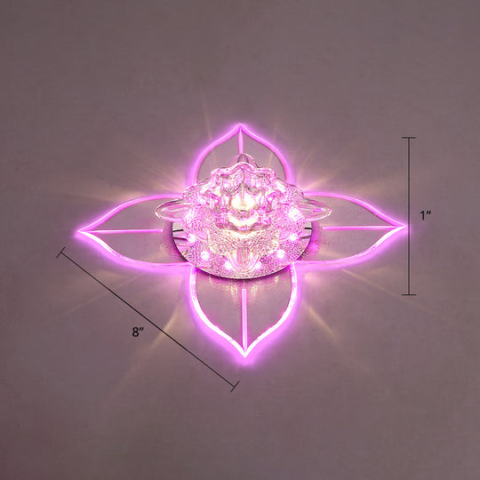 Petals Led Ceiling Light: Flower Crystal Flush - Mount Fixture Clear / Pink