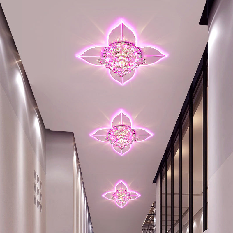 Petals Led Ceiling Light: Flower Crystal Flush - Mount Fixture