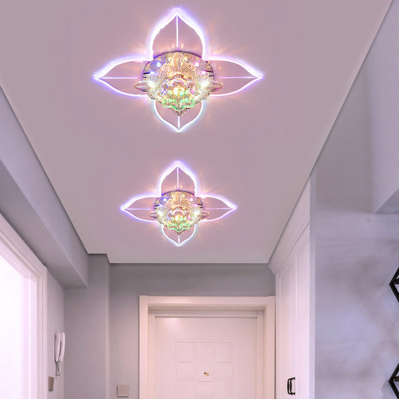 Petals Led Ceiling Light: Flower Crystal Flush - Mount Fixture