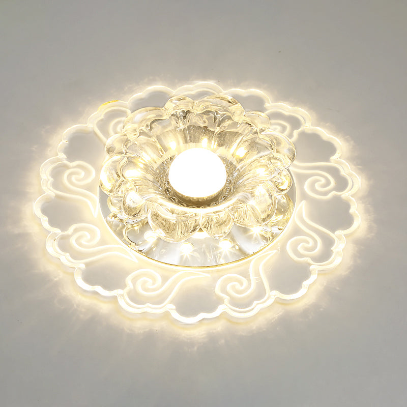 Flower Shape Crystal Flush Mount Ceiling Light Fixture With Led Modern Aisle Lighting Clear / E