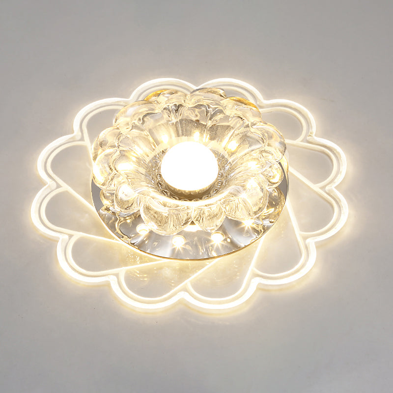 Flower Shape Crystal Flush Mount Ceiling Light Fixture With Led Modern Aisle Lighting Clear / K