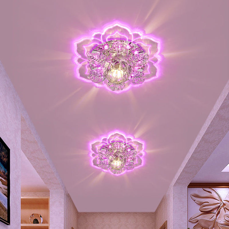 Minimalist Floral Led Crystal Surface Mount Ceiling Light For Hallway