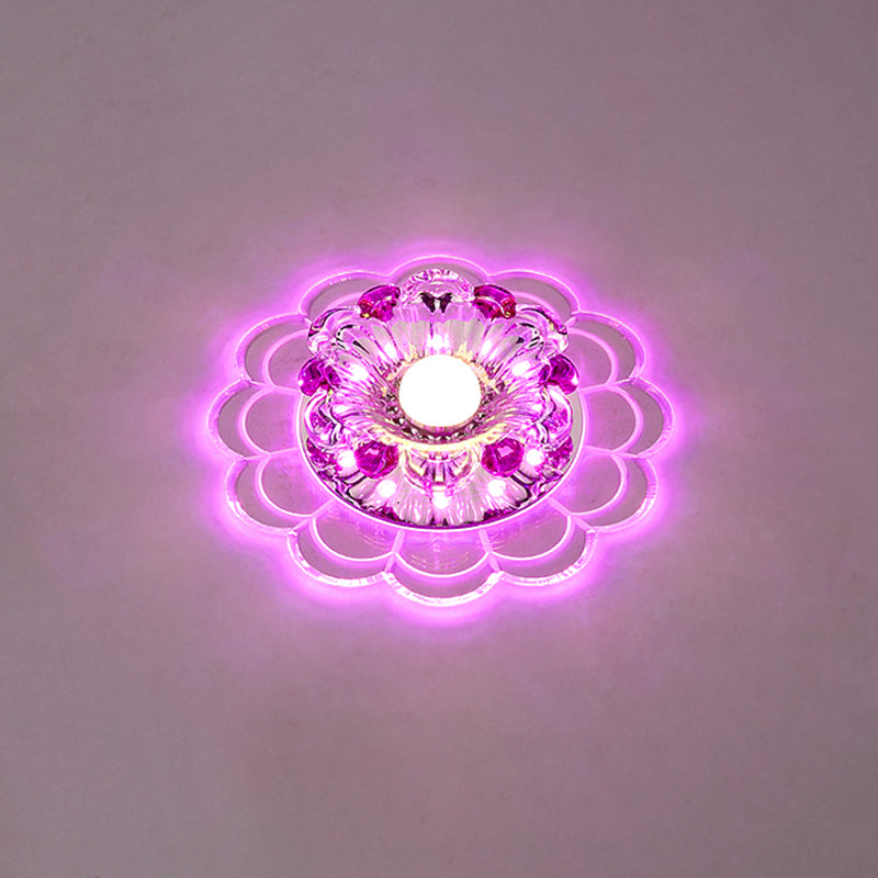 Modern Crystal Clear Led Ceiling Fixture For Corridor - Scalloped Flush Mount Recessed Lighting /