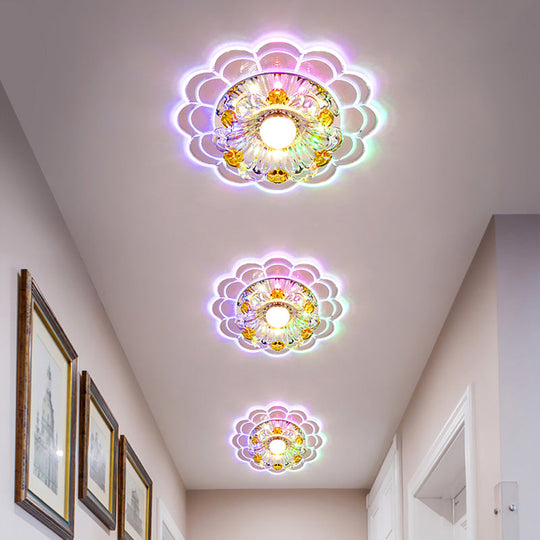 Modern Crystal Clear Led Ceiling Fixture For Corridor - Scalloped Flush Mount Recessed Lighting