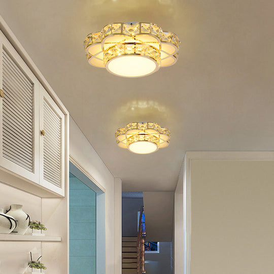 Led Flush - Mount Flower Ceiling Light With Gold Finish & Clear Crystal Shade - Modernist Design