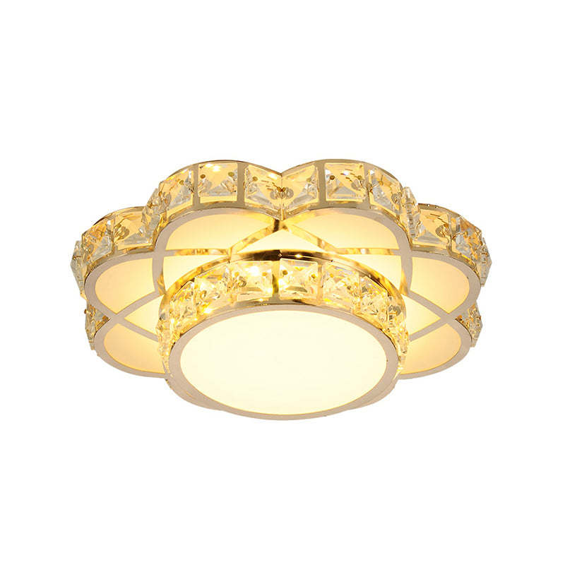 Led Flush - Mount Flower Ceiling Light With Gold Finish & Clear Crystal Shade - Modernist Design