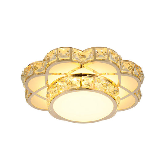Led Flush-Mount Flower Ceiling Light With Gold Finish & Clear Crystal Shade - Modernist Design