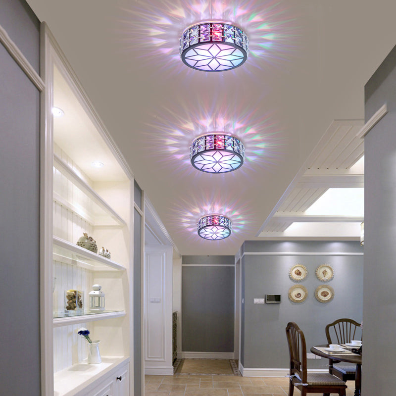 Clear Cut Crystal Led Ceiling Light With Floral Pattern - Modern Flush Mount