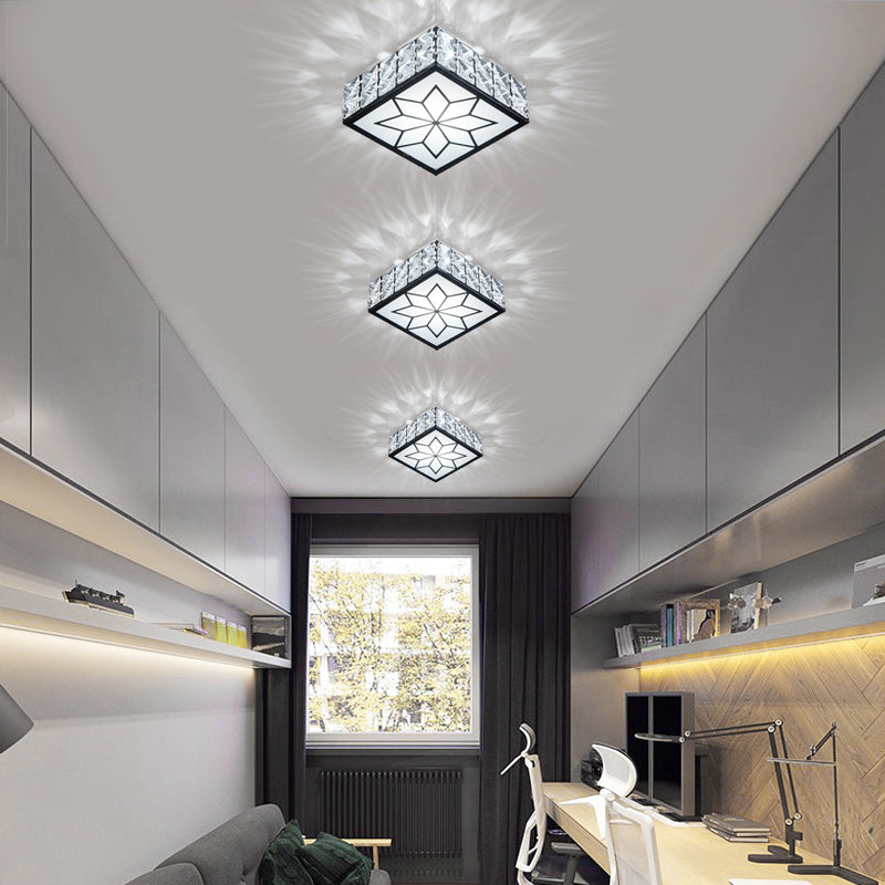 Clear Led Flushmount Ceiling Light With Beveled Crystal Square Design For A Minimalist Foyer Look
