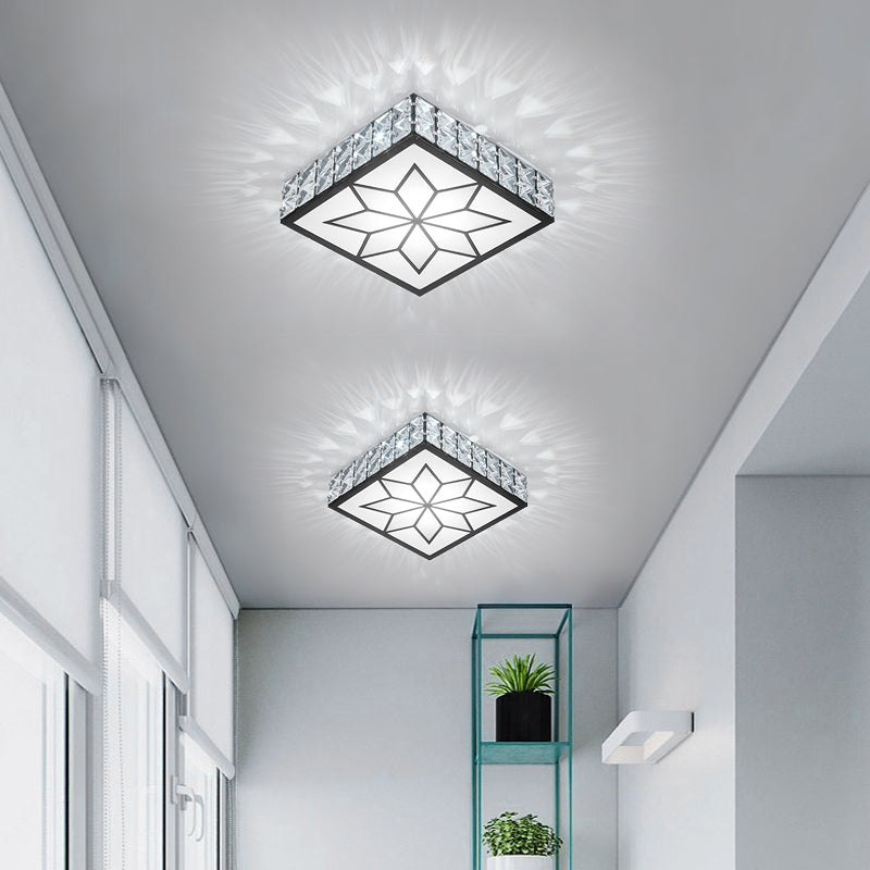 Clear Led Flushmount Ceiling Light With Beveled Crystal Square Design For A Minimalist Foyer Look