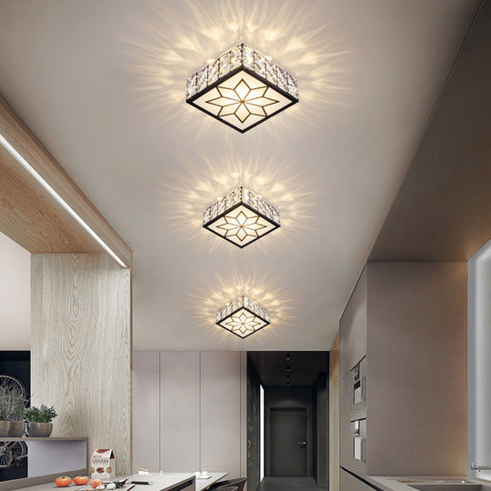 Clear Led Flushmount Ceiling Light With Beveled Crystal Square Design For A Minimalist Foyer Look