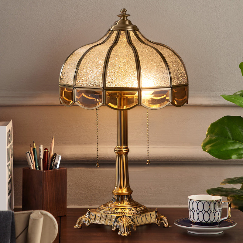 Traditional Brass Bedroom Table Lamp With Pull Switch - Water Glass Bowl Nightstand Light (2-Bulb)