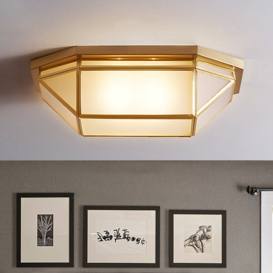 Sleek Brass Flush Mount Ceiling Lamp With Geometric Design - 2 - Light Fixture For Balcony