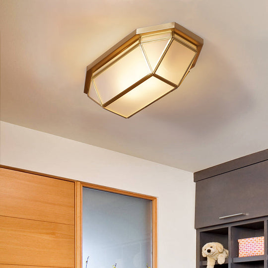 Sleek Brass Flush Mount Ceiling Lamp With Geometric Design - 2 - Light Fixture For Balcony