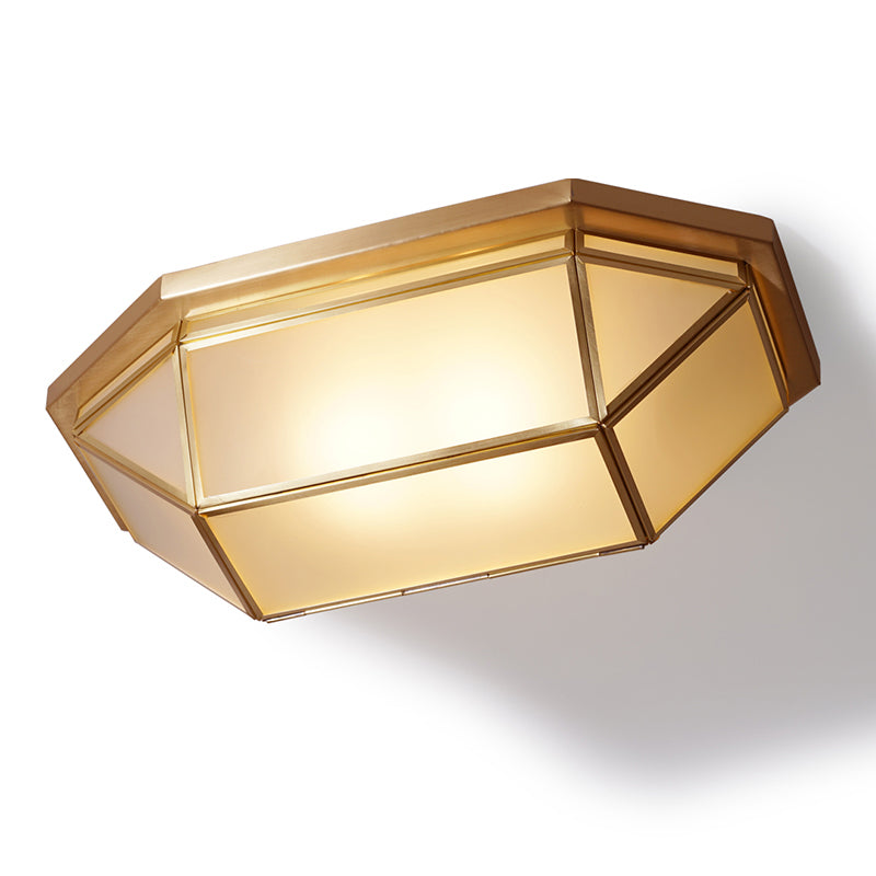 Sleek Brass Flush Mount Ceiling Lamp With Geometric Design - 2 - Light Fixture For Balcony