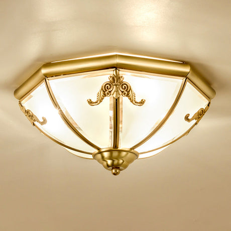 Traditional Flush Mount Ceiling Light For Dining Rooms - Dome Frosted Glass Shade Gold / 18