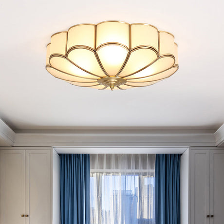Gold Chrysanthemum Traditional Glass Flush Mount Ceiling Light For Bedroom