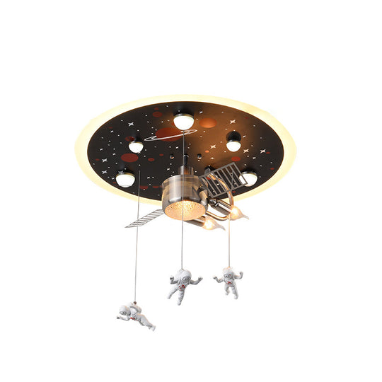 Satellite Astronaut-Themed Metal Flushmount Ceiling Light With 3-Bulb For Childrens Room
