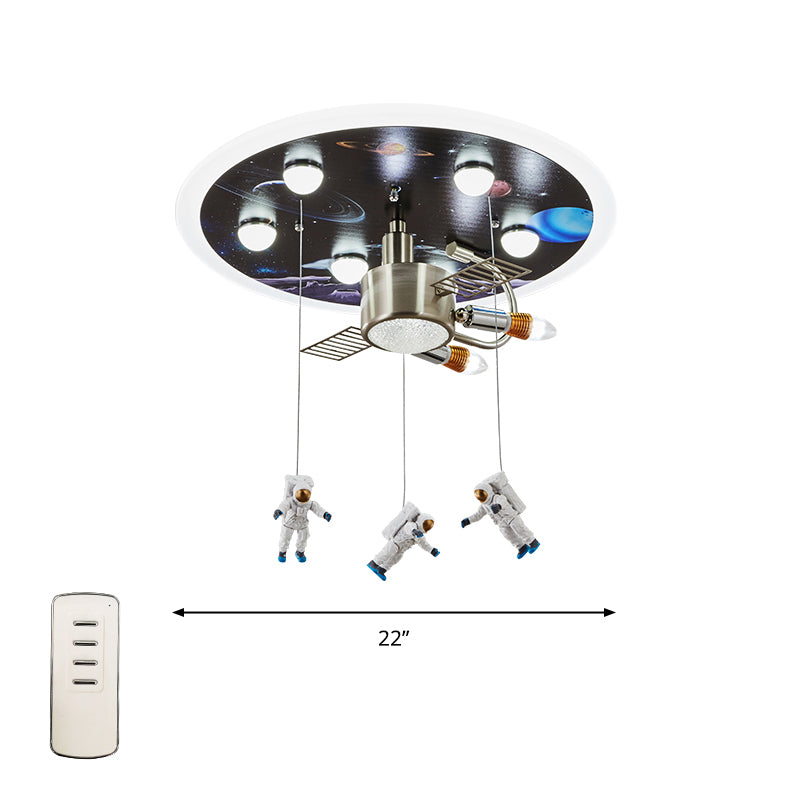 Satellite Astronaut - Themed Metal Flushmount Ceiling Light With 3 - Bulb For Children’s Room Blue