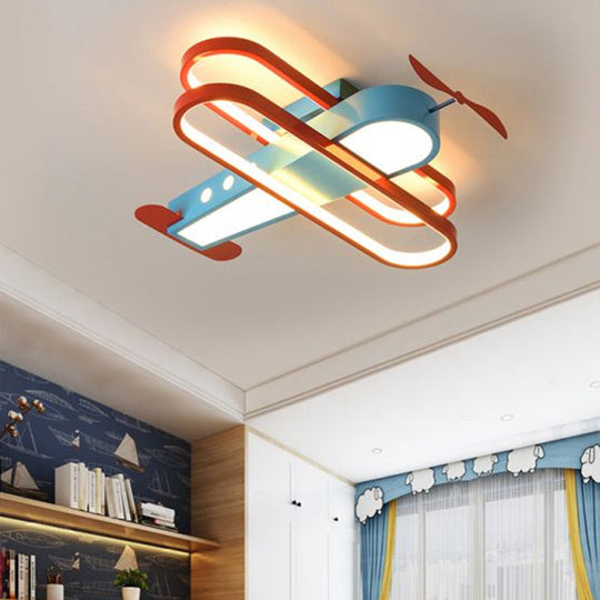 Cartoon Biplane Led Ceiling Flush Light For Boys Room - Acrylic Flush - Mount Fixture