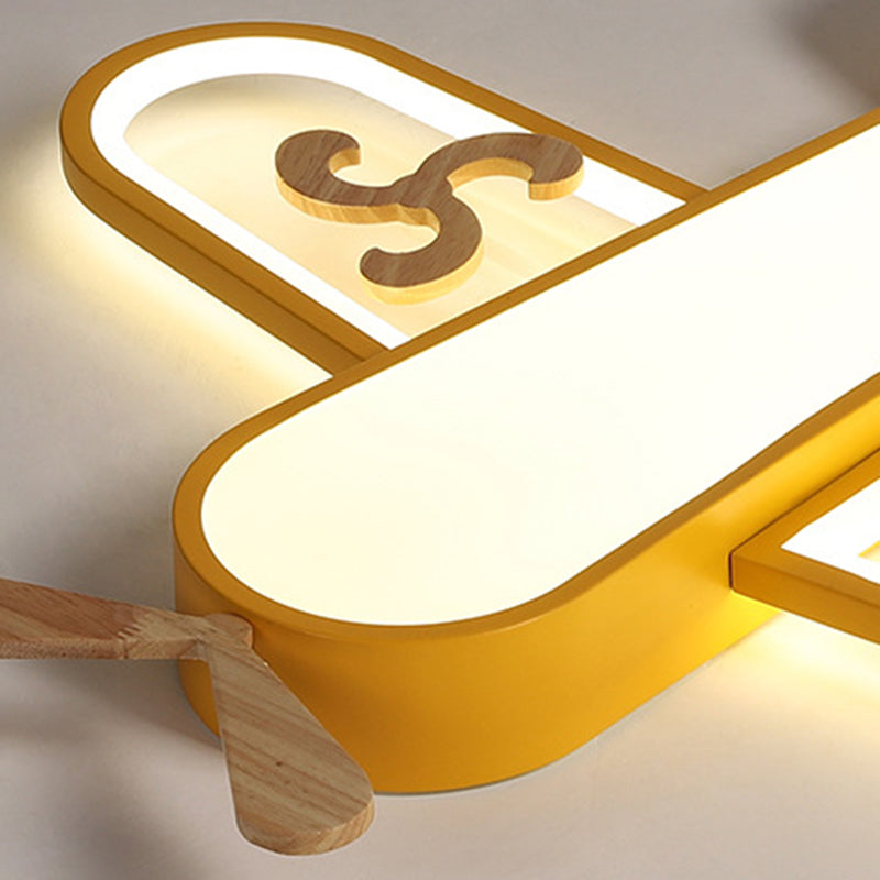 Kid’s Plane Led Ceiling Light With Wooden Accents For Bedroom Flush Mount