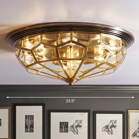 Antique Black & Brass Bedroom Flushmount Light With Clear Glass / 23.5