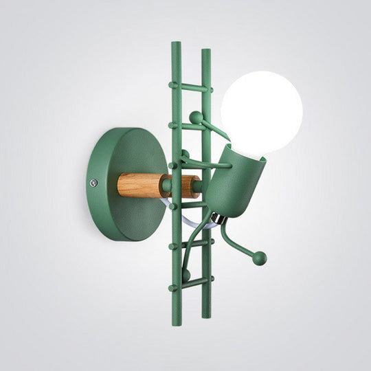 Ladder Stick Man Wall Mounted Metal Light - Decorative 1-Head Bedside Lighting Grey