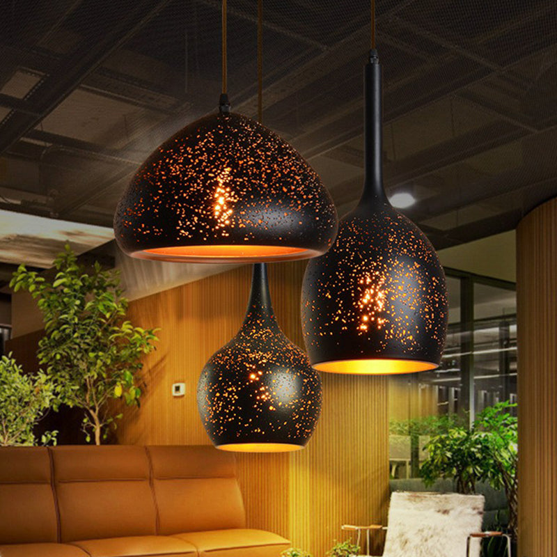 Nora - Retro Hollow-Out Metal Pendant Lighting 1-Light Black Finish Suspension Light For Restaurant