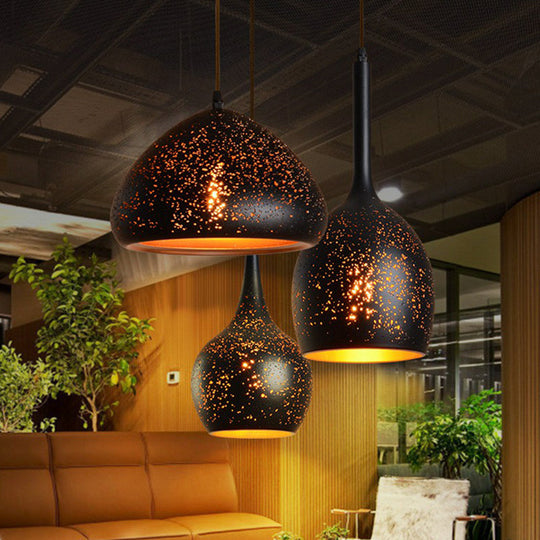 Nora - Retro Hollow-Out Metal Pendant Lighting 1-Light Black Finish Suspension Light For Restaurant
